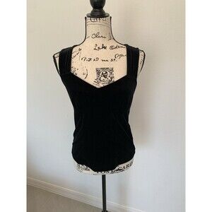 WHBM White House Black Market Black Sweetheart Neck Black Velvet Blouse Size S